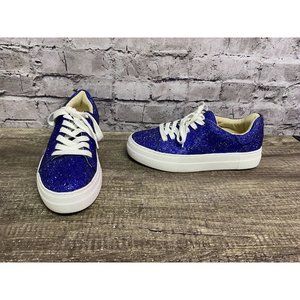 Betsey Johnson Women’s Sneakers Blue Sparkle Lace Up Size 8 SIDNY Concert Summer